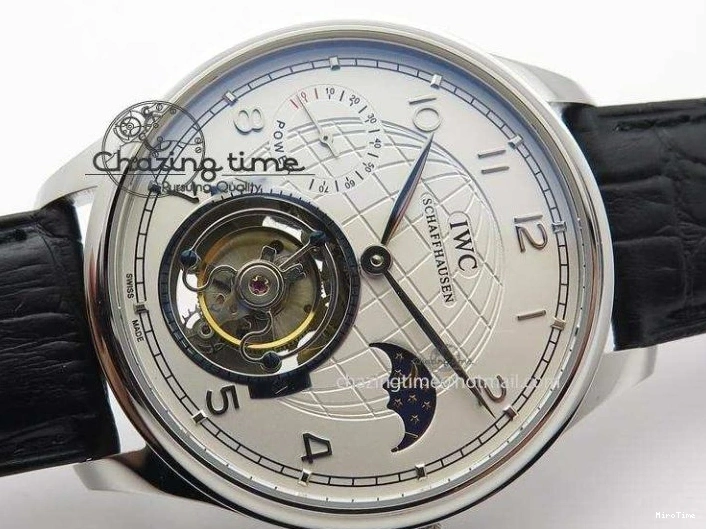 MIROTIME 0309 UrbanStyle Portuguese Tourbillon Power Reserve Moonphase SS White Dial On Black Leather Strap 7318